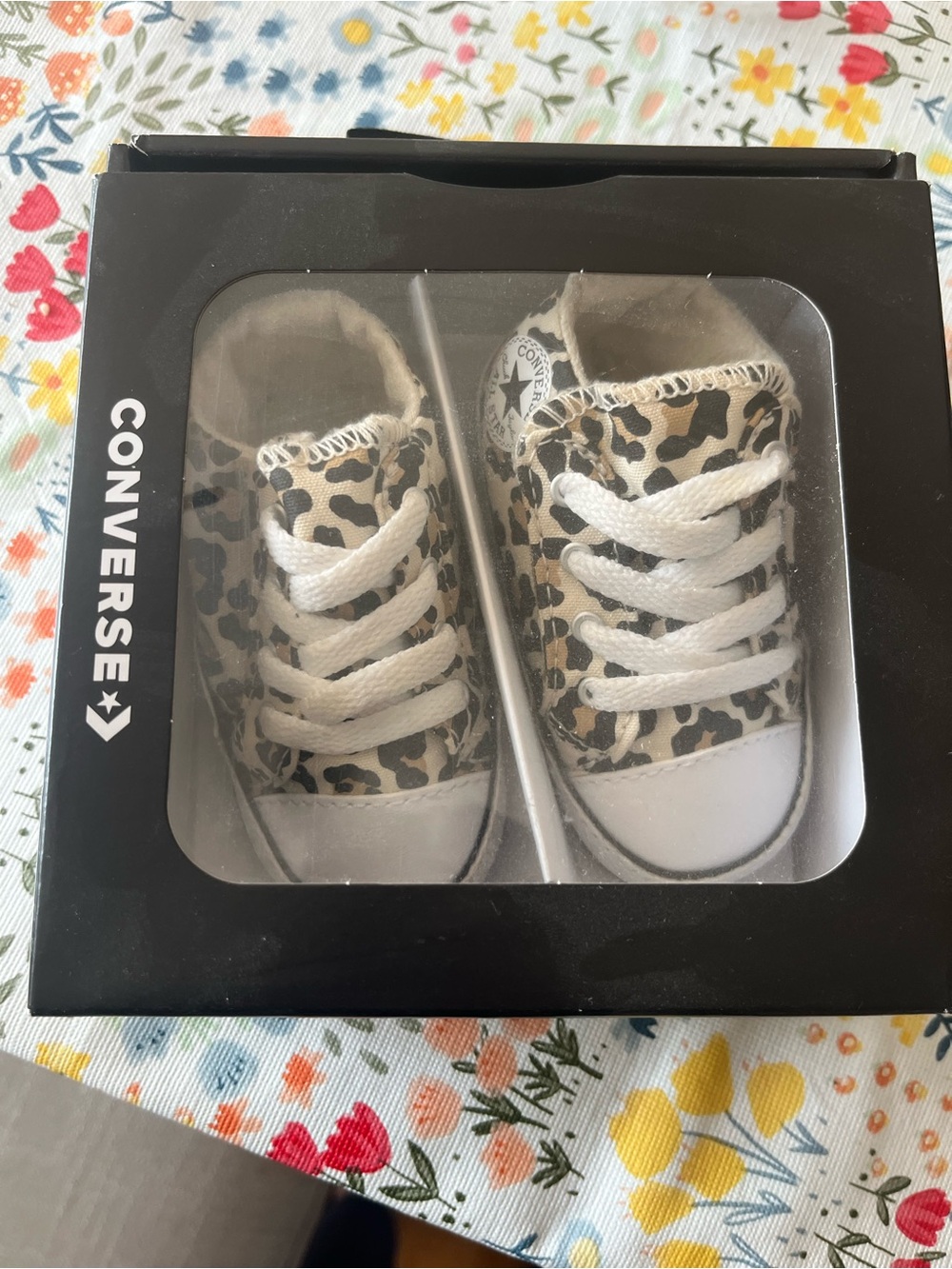 Converse Kids Leopard Canvas Sneakers in Black and Cream with White Laces